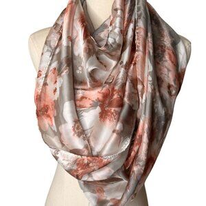Floral Satin Infinity Scarf Grey Pink Muted Rose Elegant Romantic Feminine Soft
